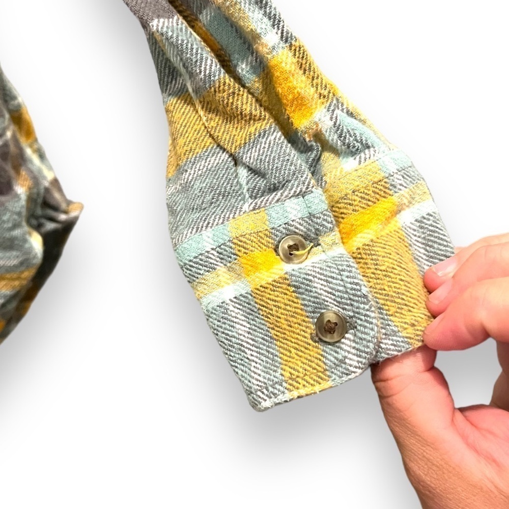 Aerie AE oversized flannel shirt shacket yellow gray  plaid boyfriend shirt | XS - Picture 5 of 8